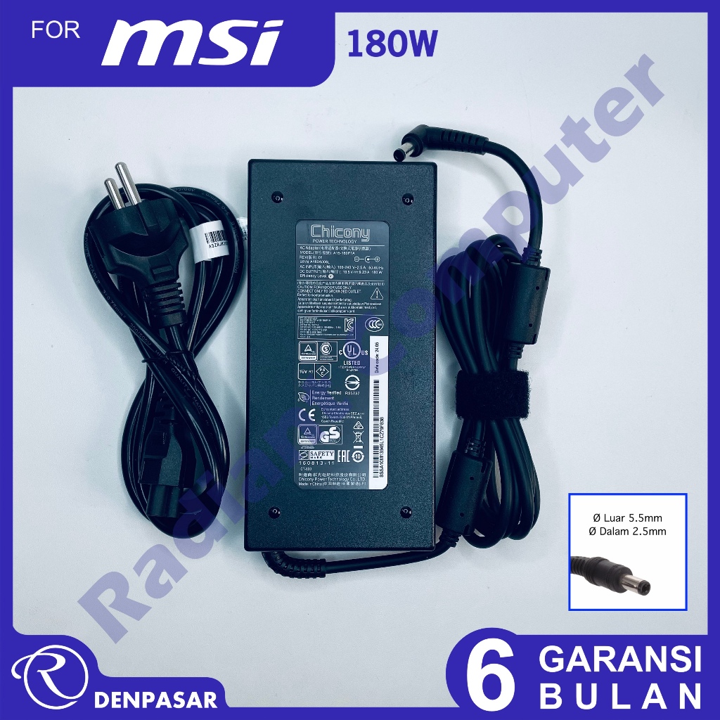 Adaptor Charger MSI Chicony 19.5V 9.23A 180W colokan 5.5x2.5 mm