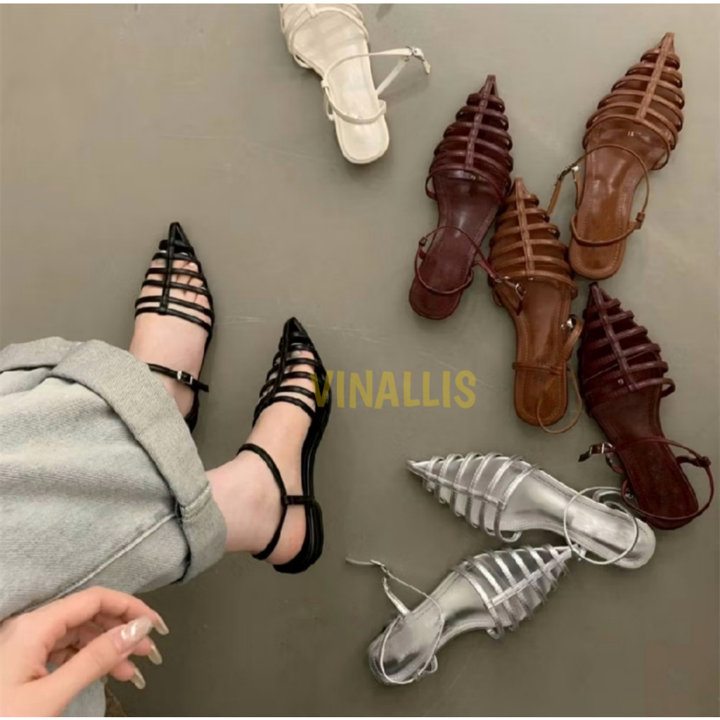Sandal wanita hak 3cm tali kronjo lancip Fashion wanita heels