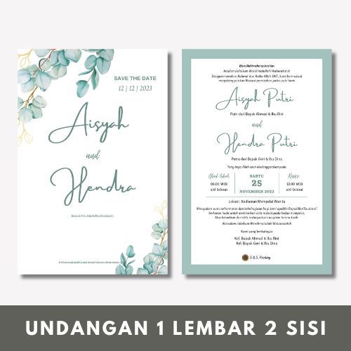 Undangan Pernikahan 1 Lembar 2 Sisi (Bolak-Balik) BC TIK