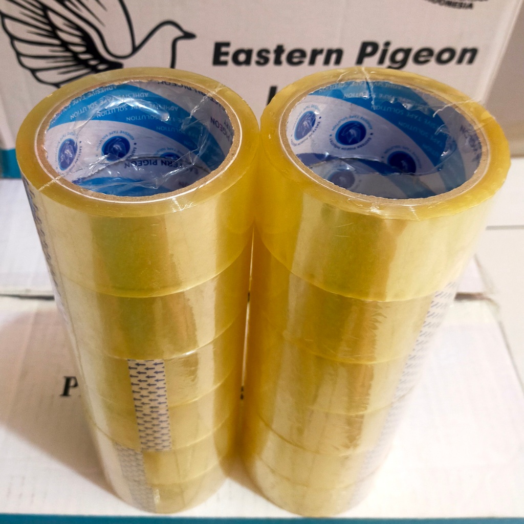 

Lakban 45x72yard 1 pack isi 6 roll Selotip 2 inch 45 micron Selasiban Selotip Eastern Pigeon