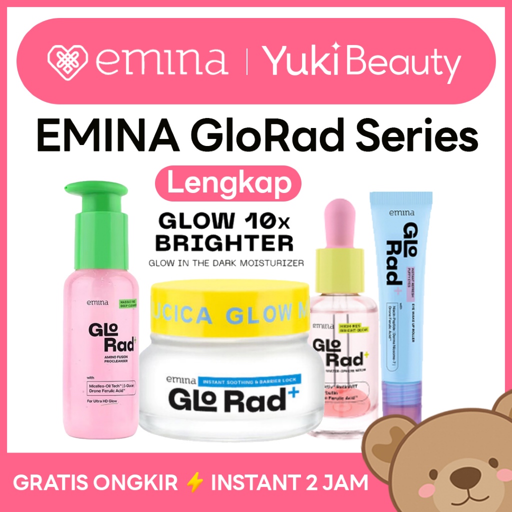 ❤ YUKI Manado ❤ EMINA Glo Rad+ Lengkap Moisturizer Eye Cream Serum Cleanser