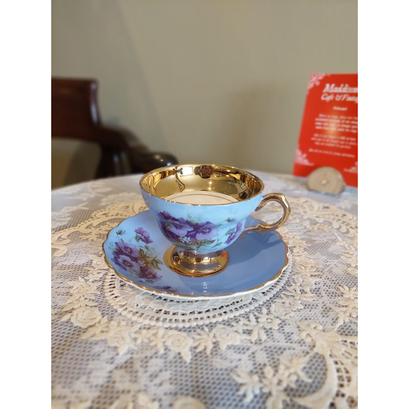 Rosina duo set tea cup/set tea cup biru/set cangkir mewah