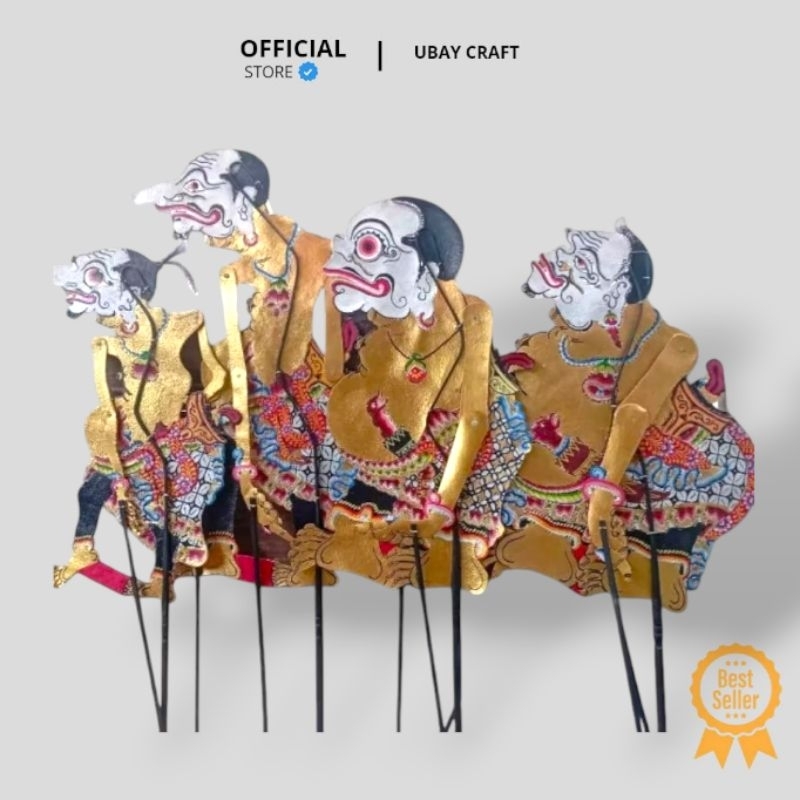 Wayang Alusan Kulit Sapi ASLI 1 Set Punokawan - Semar Petruk Bagong Gareng Kualitas Halus Ukuran Sta