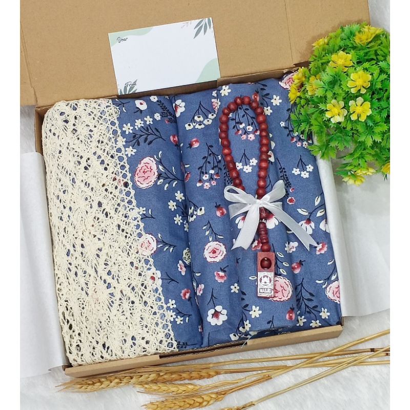 Hamper Hadiah Giftbox Mukena Dewasa Motif 2in1 Renda Rajut Free Tasbih