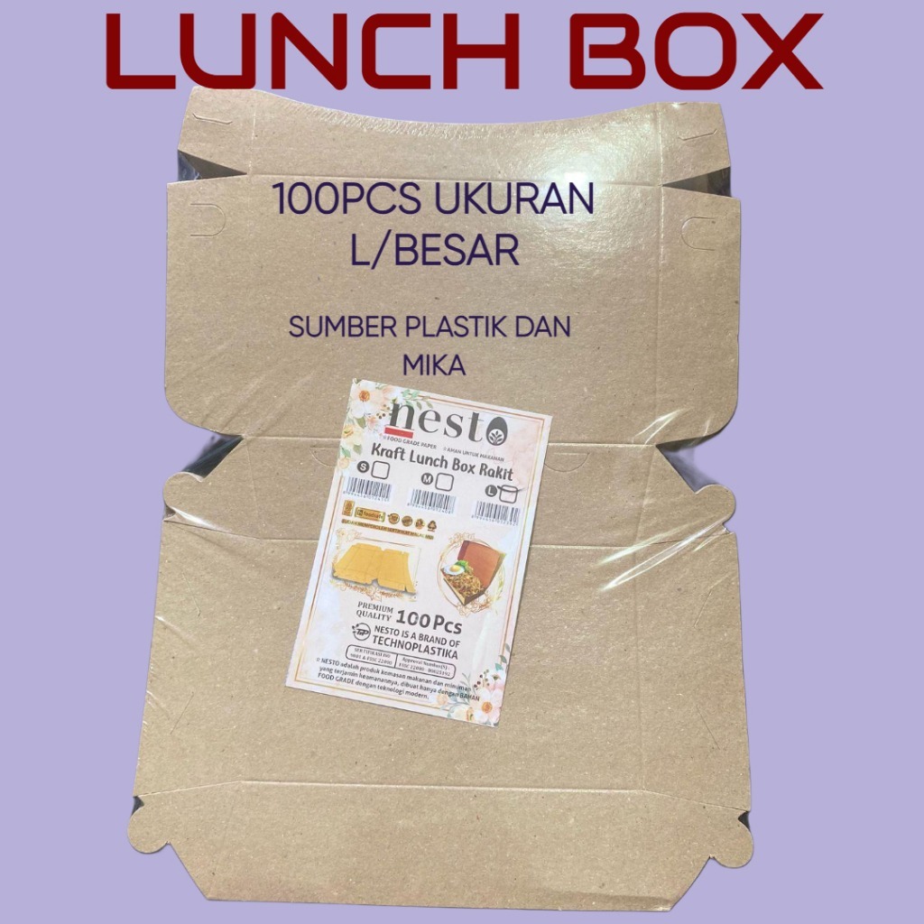 

[ 1 PACK 100 PCS ] Lunch Box L Kraf Rakit / Lunch Box Rakit Large / dus Kotak Makan Nasi isi 100 pcs