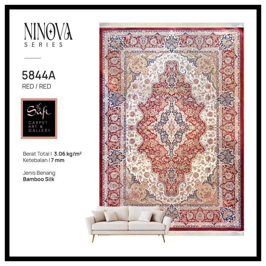 Karpet Lantai Jumbo Permadani Classic Mewah Bamboo Silk Turki Ninova 5844A Red