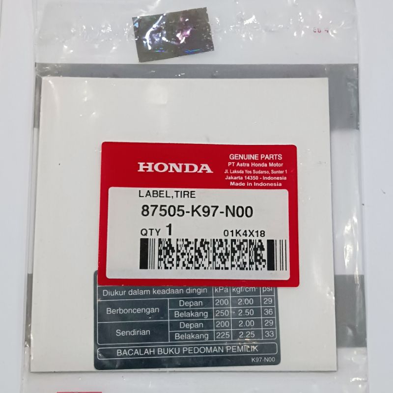 stiker tekanan ban pcx original stiker dashboard