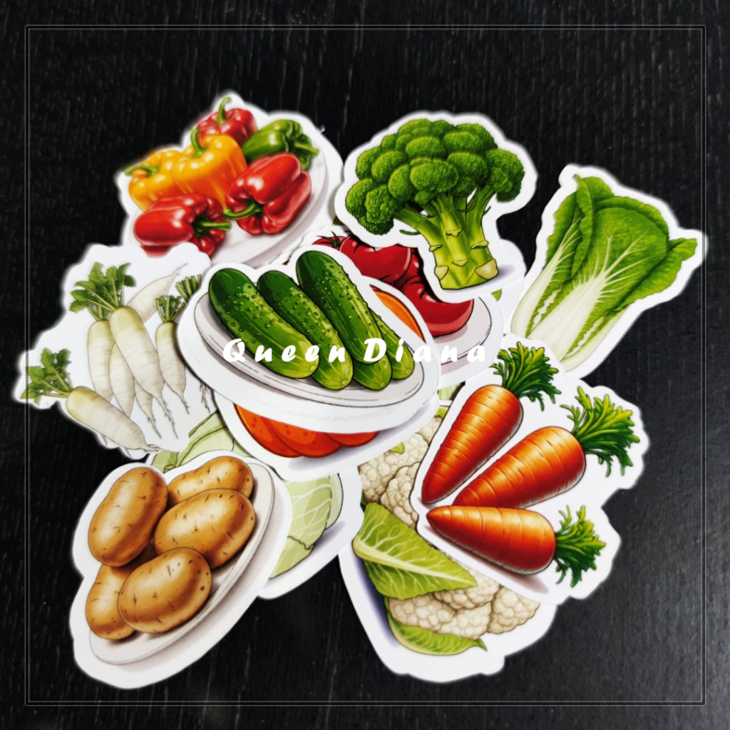 

isi 15 pcs stiker sayur sticker gambar macam-macam sayuran untuk pengenalan