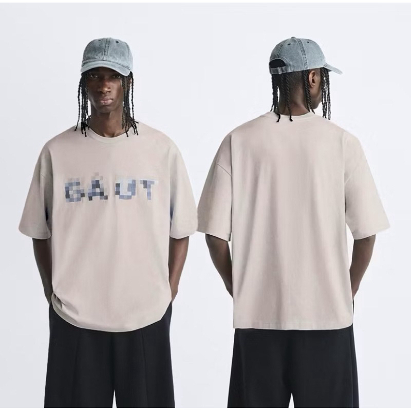 Kaos Pria Embroidery Cream Gaut Tshirt