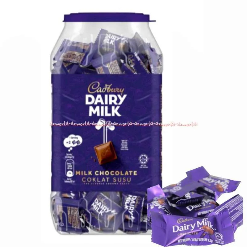 

Cadbury Dairy Milk Cokelat Toples Jar 90 pcs x 4.5 gram [ 405 Gram ]