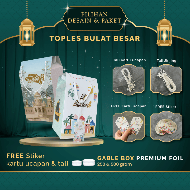 

Gable Box Bingkisan / Dus Paper bag / Kardus Kotak Hampers Lebaran idul Fitri Toples BULAT kue kering ( 250gr muat 3 toples, 500gr muat 5 toples )