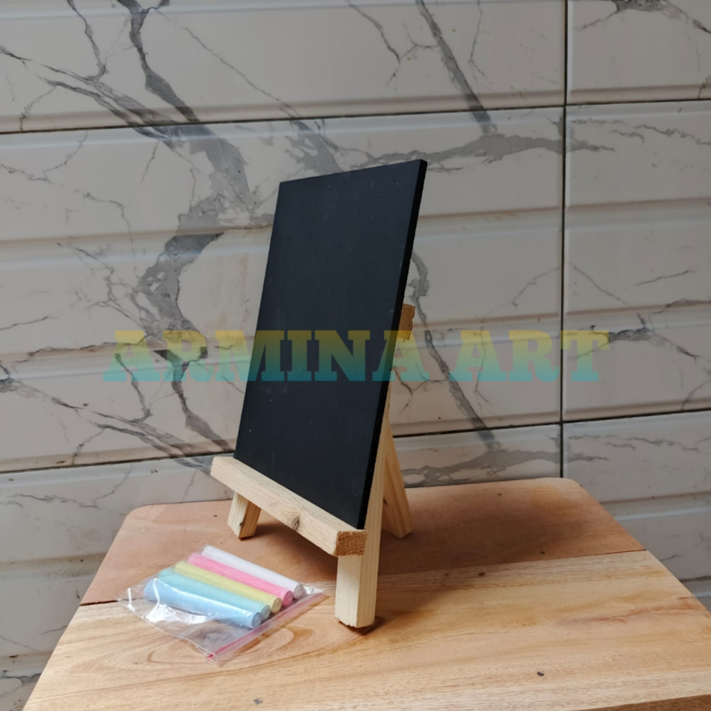 

BLACKBOARD MINI WITH EASEL lengkap dengan kapur dan standing easel seukurannya paket chalkboard mini aesthetic papan tebal kokoh - Armina Art