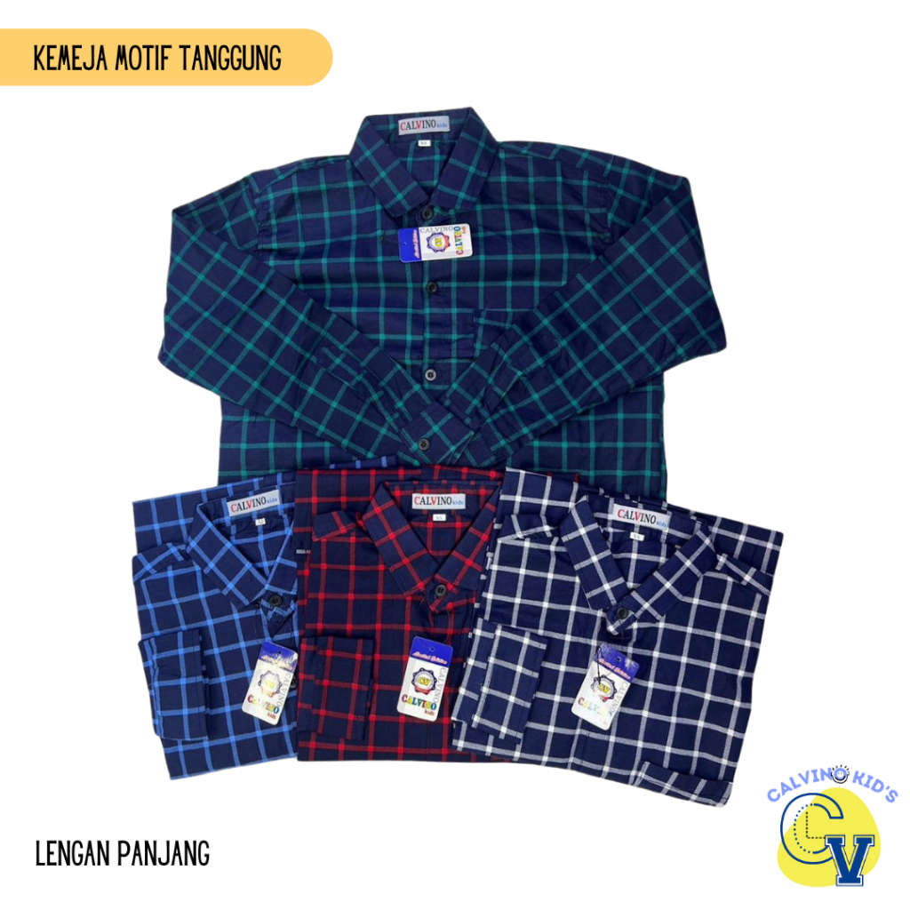 Baju Kemeja Anak Tanggung Laki-laki CALVINO usia 8-11 tahun Bayi Cowok Katun Sretch Lengan Panjang H