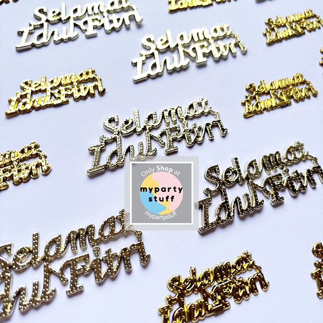 Tulisan Selamat Idul Fitri / Hiasan Plat Emas Idul Fitri / Topper Gold Parcel Lebaran / Hiasan Kue S
