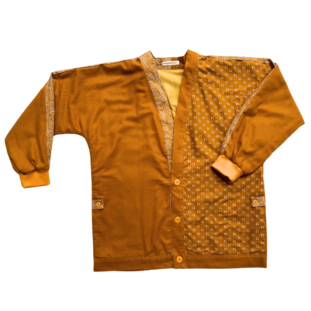 Outer Bomber Jaket Batik Pria - Bunga Titik Lima & Motif Bilik - Warna Kunyit - Romantika Series - M