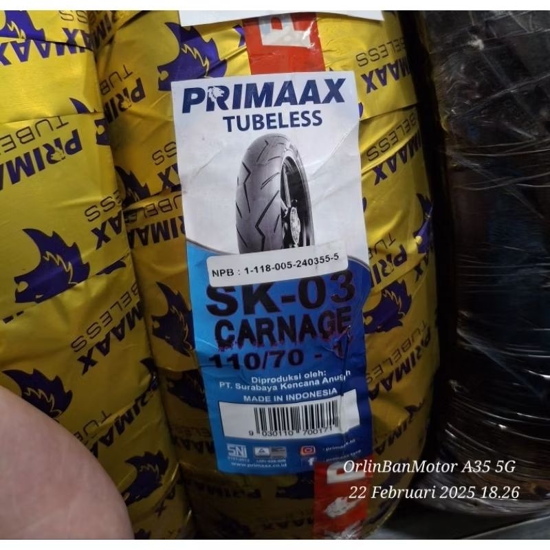 BAN PRIMAX SK03 110/70-17 TUBLES/BAN DEPAN CBR250/BAN PRIMAX DEPAN R25/BAN LUAR DEPAN NINJA 250