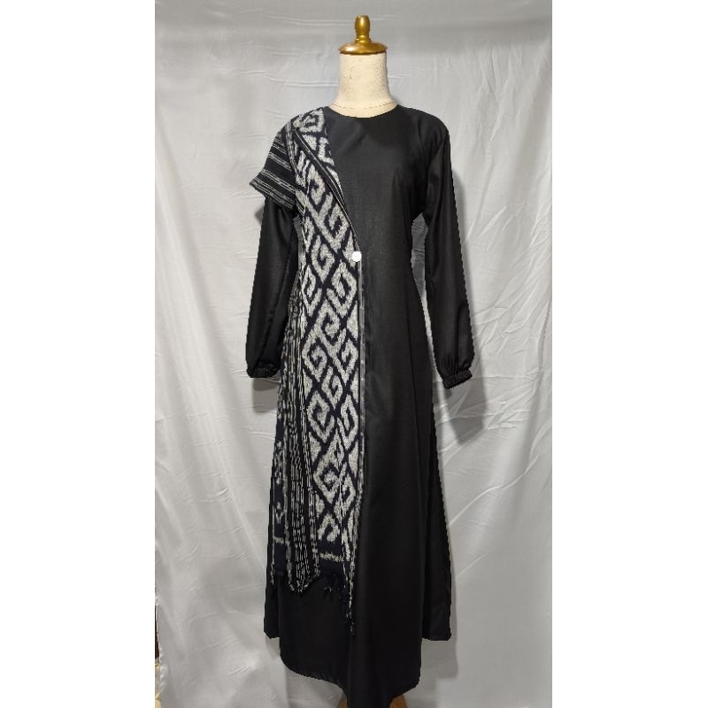Nawan Shop gamis tenun blangket kombinasi polos bisa request jahitan