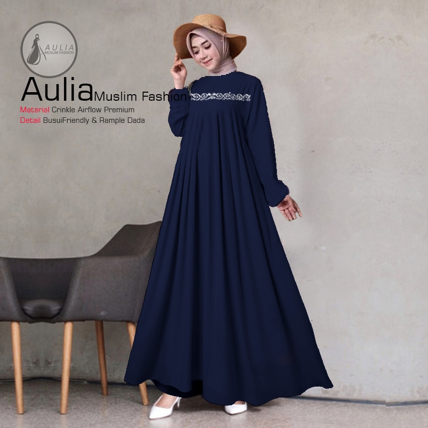 Fashion muslimah trendy 2025 Gamis crinkle airflow byAulia Dress terbaik