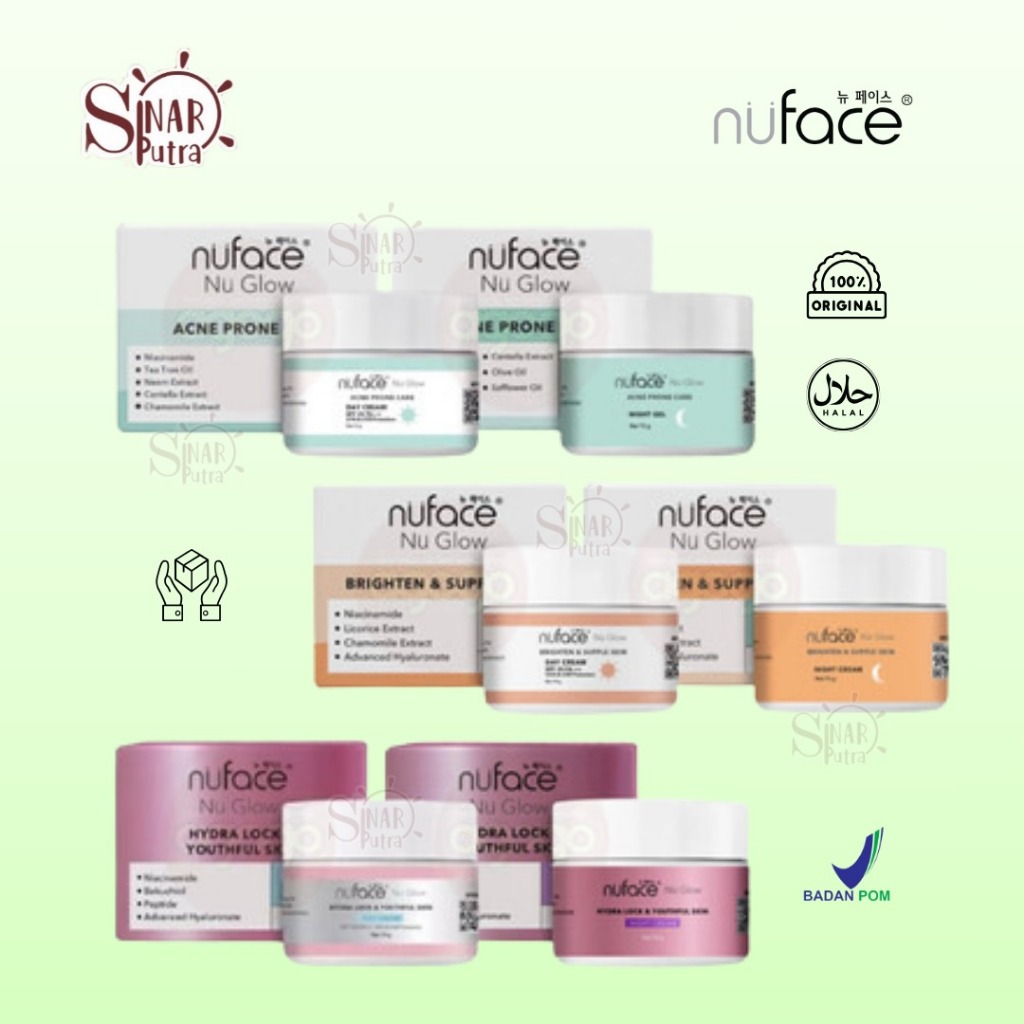 Nuface Nu Face Nu Glow Day / Night Cream Series | Acne Prone Care - Hydra Lock & Youthful - Brighten
