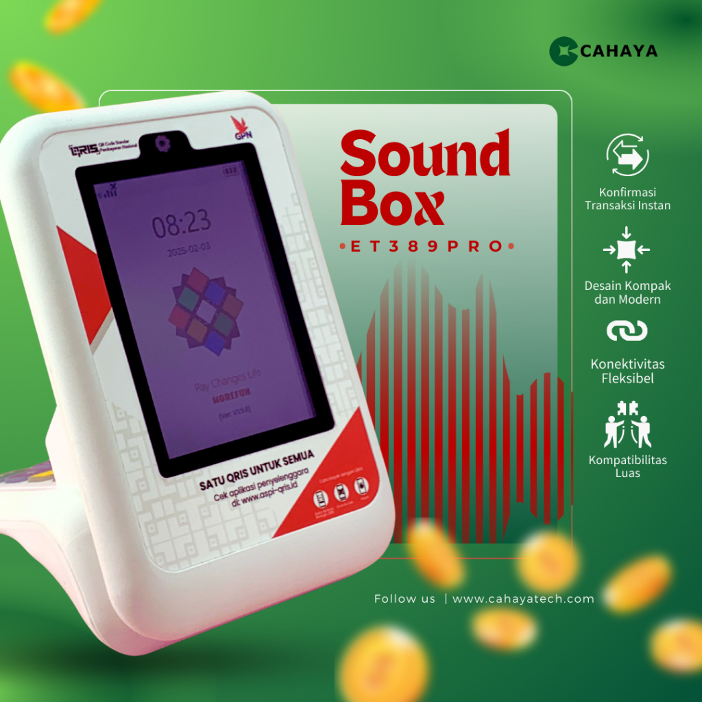 Cahaya SoundBox QRIS ET389 Pro Cloud Speaker  | Spiker Pembayaran QR Otomatis UMKM | Anti SCAM kode 