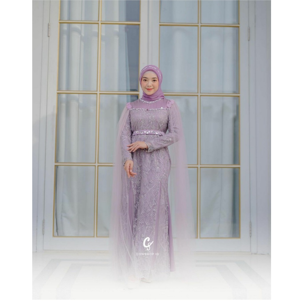 Fateema Maxy Dress Satin Mix Brokat Kombinasi Tille Mutiara Baju Pesta Kondangan Bridesmaid Kekinian