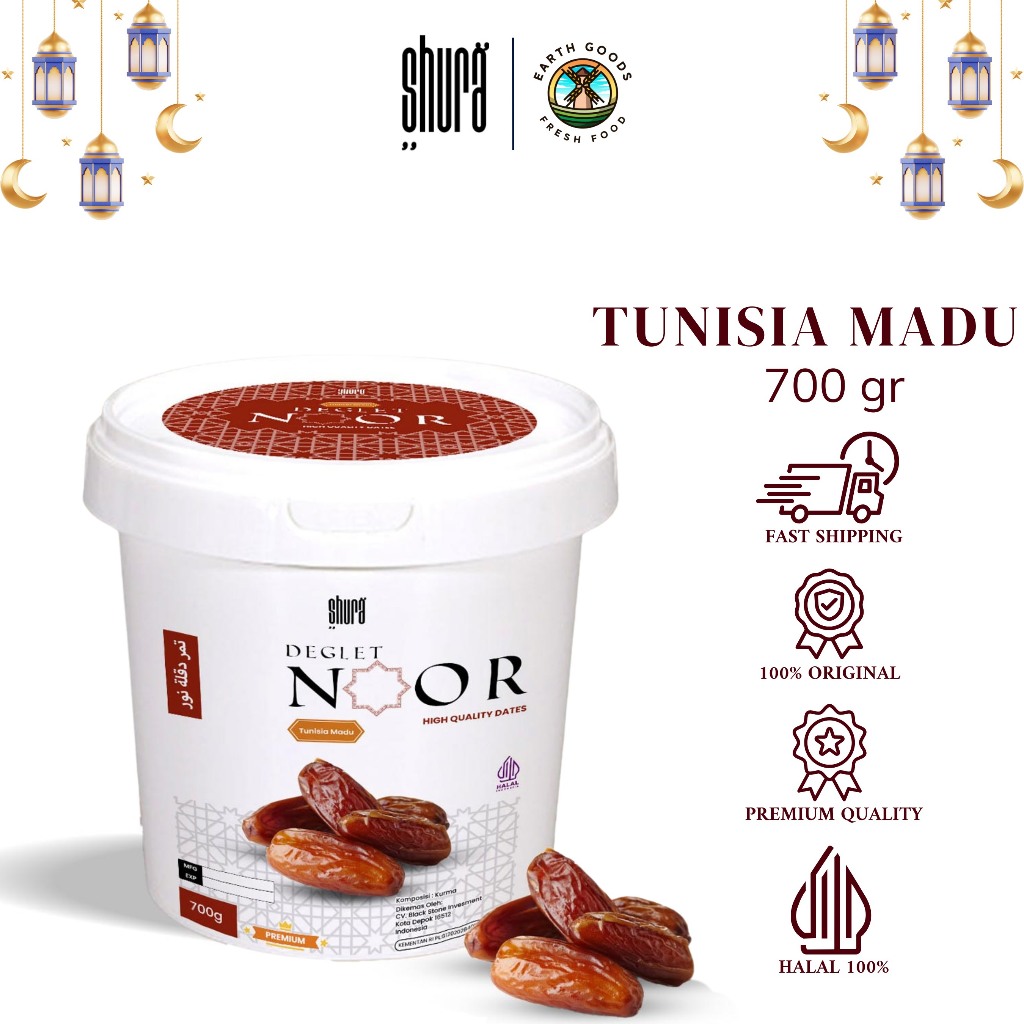 

Shura Kurma Tunisia Non Tangkai Deglet Noor Ember 700 g Premium Original High Quality