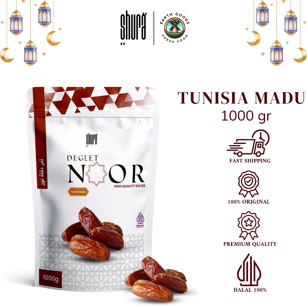

Shura Kurma Tunisia 1 kg Deglet Noor Kemasan Pouch Premium Original High Quality