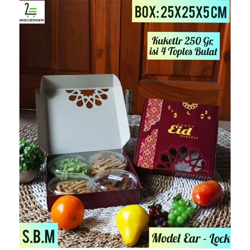 

Box Kue Kering 250 gr isi 4 Toples Bulat UK: 25x25x5 cm(Premium Burgundy)Terawang Atas/Kardus/Hampers