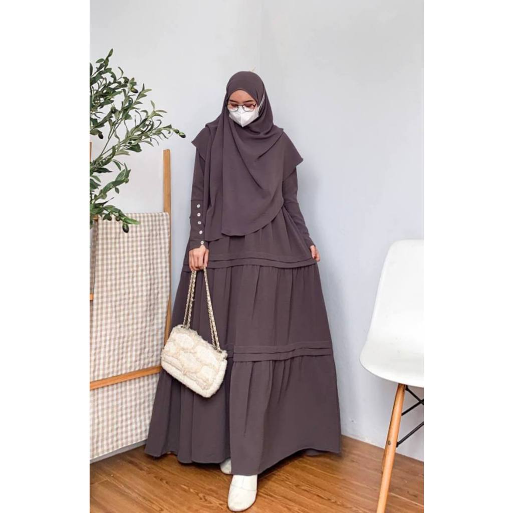 Abaya set bergo/gamis set hijab/gamis crinkle