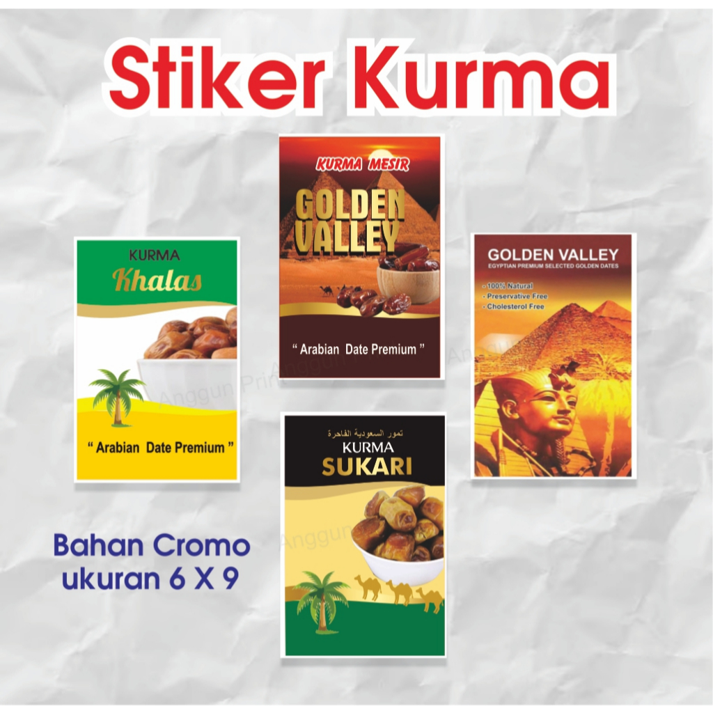 

50 PCS Stiker Kurma Sukari, Kurma Mesir, Kurma Khalas, Kurma Ajwa | Ukuran 9.4 x 6 cm