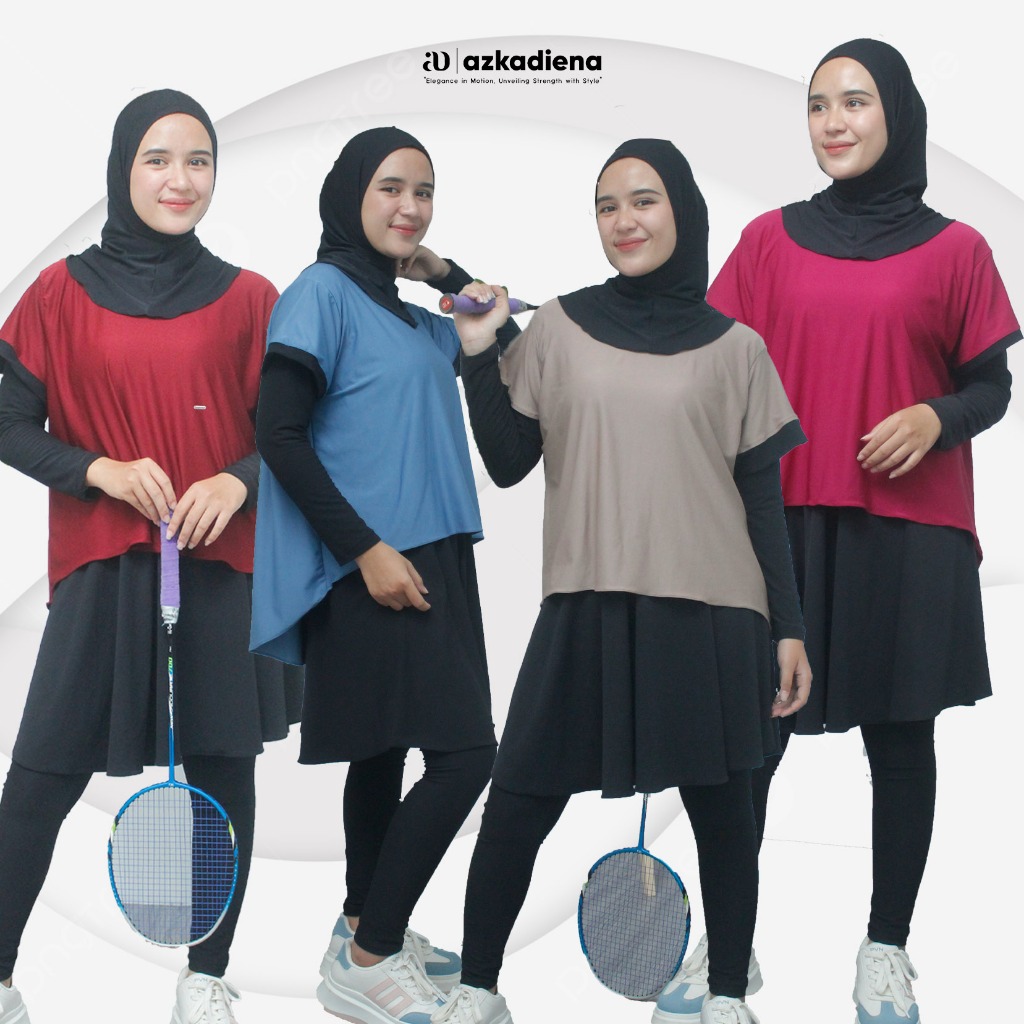 dizana shop,  Agnia setelan  baju olahraga wanita muslimah /crop top/ legging rok/ set jilbab hitam 