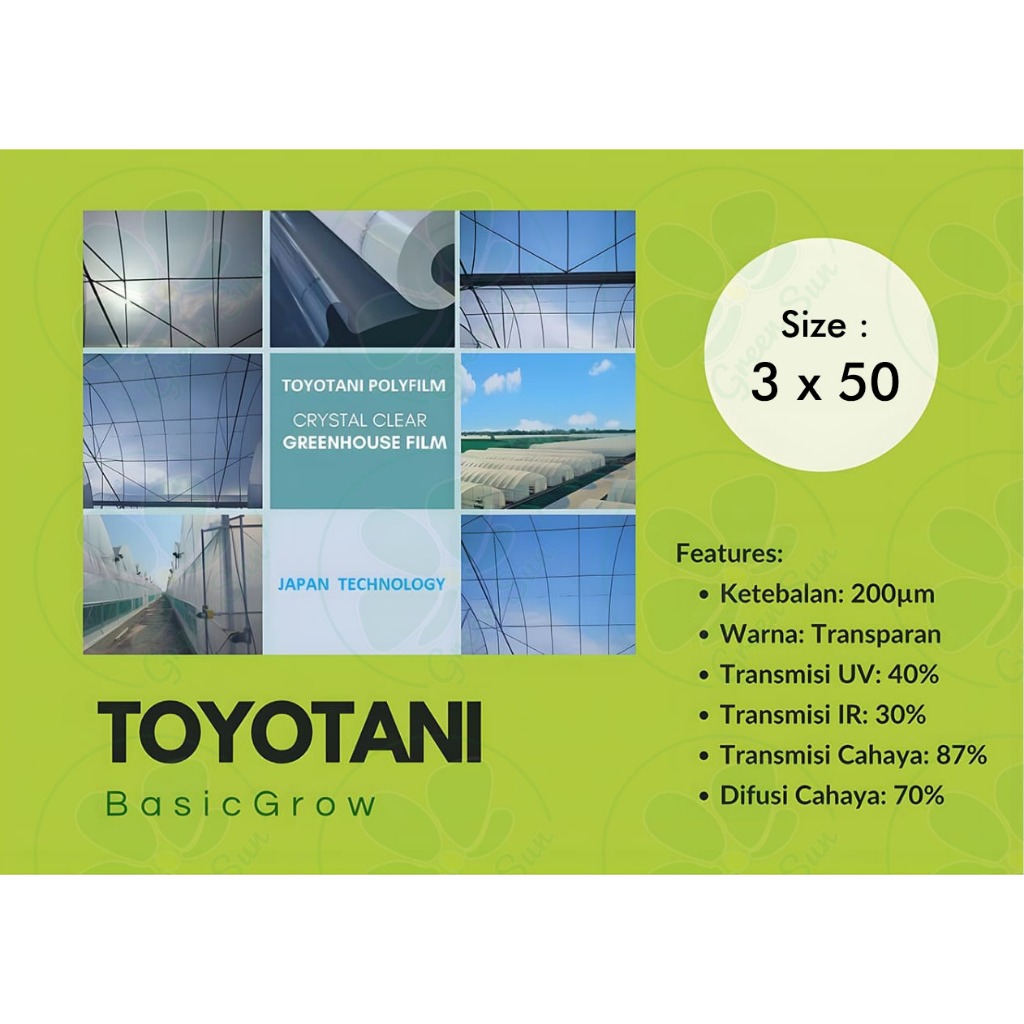 Plastik UV Toyotani Basic Grow Taiwan Lebar 3 x 50 Meter 14% 200 micron - Meteran - Greenhouse-Atap 