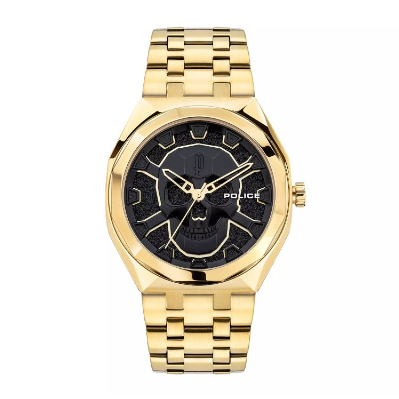 JAM TANGAN Police PEWJG2110703 Gold Skeleton Skull Steel