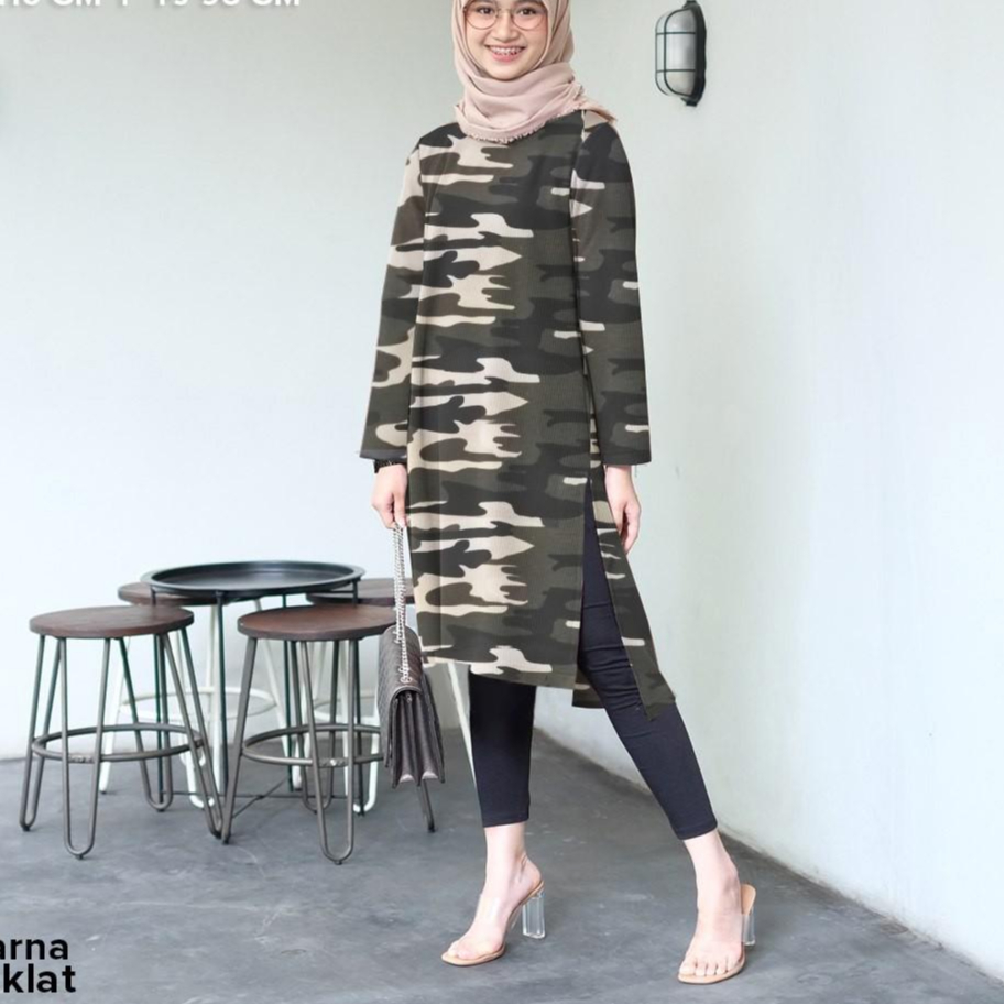 Silver Promo✨ Tunik Loreng Army Lengan Panjang SIze XL #TREND