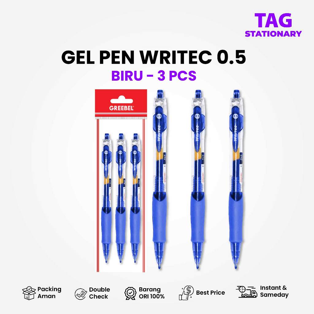 

GREEBEL PULPEN GEL / GEL PEN GP-503 Writec 0.5 Biru (3PCS/SET) / Ballpen Gel Ballpoint Bolpen Cetek