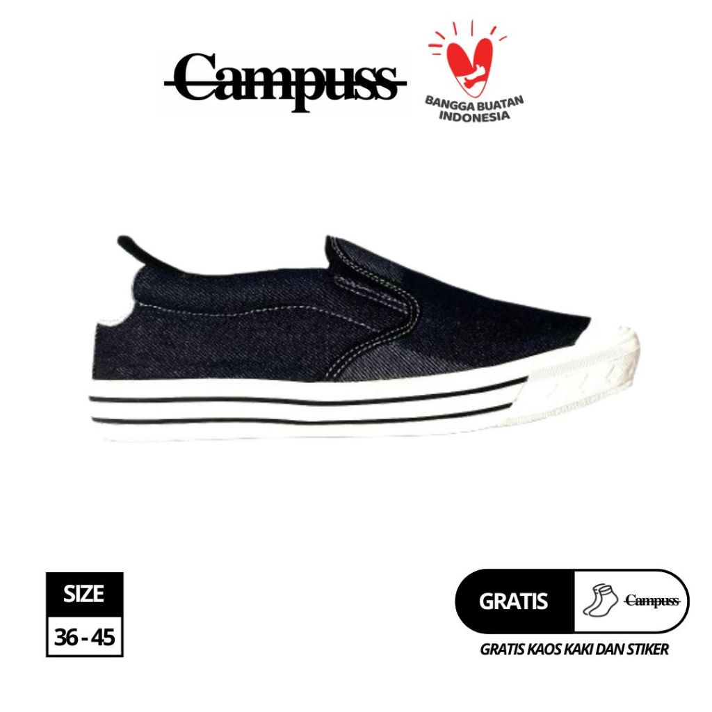 CAMPUSS - Renegade Slip On Denim Sepatu Sneakers Casual Pria wanita Shoes Casual Premium Quality