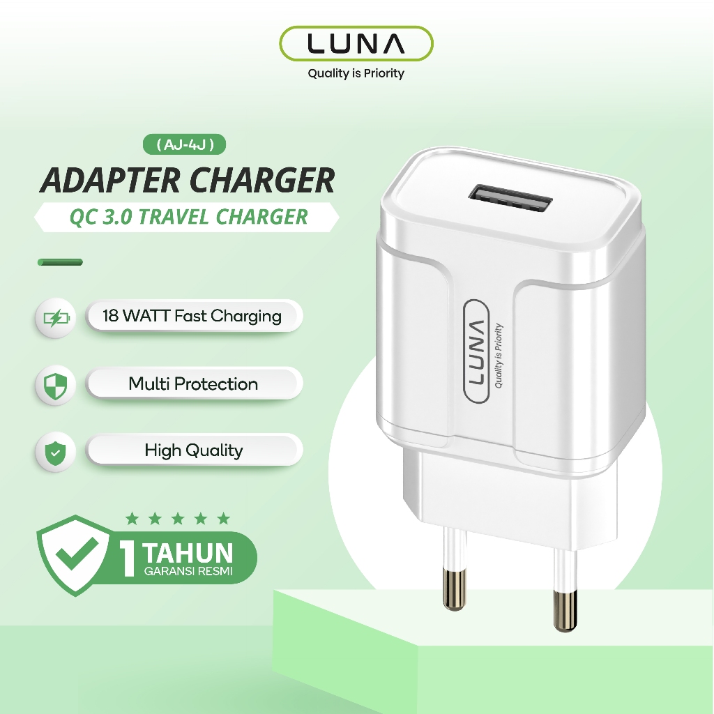Luna Adapter Charger Handphone QC 3.0 travel Charger 18 watt Fast Charginng B Adaptor AJ-4J