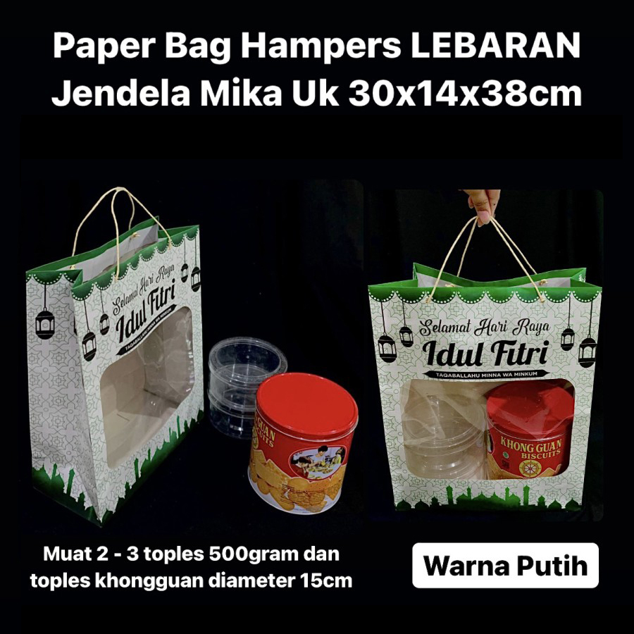 

5 pcs Paperbag Jendela Mika Lebaran Goodie Bag Kemasan Hampers Parcel Sirup 30x14x38 cm