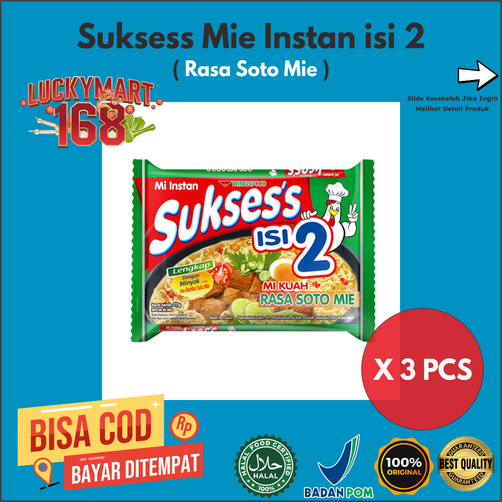 

Mi Suksess isi 2 Mie Instan Rasa Soto Mie 3 Pcs x 111Gr