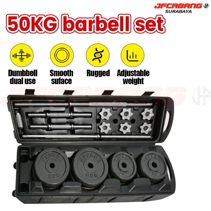 sinmorashop - dumbbell barbel 50kg adjustable set alat fitness gym angkat beban termurah