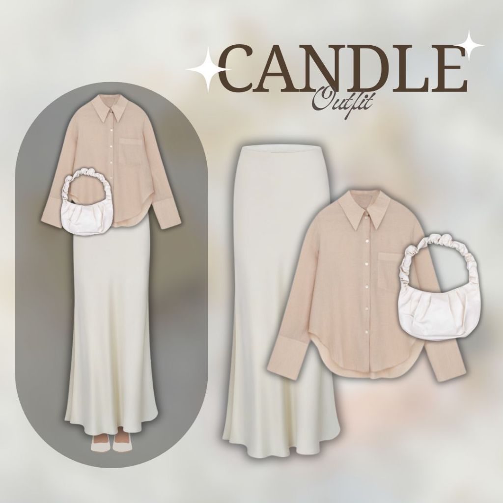 Oneset 3in1 Wanita | Rok Duyung Satin, Kemeja Basic, Tas Bahu Serut | Korean Style Modis | SLN 13