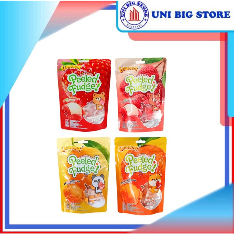 

Lianggui Peeled Fudge Strawberry | Lychee | Mango | Orange Candy 108 gr Permen Lunak Buah