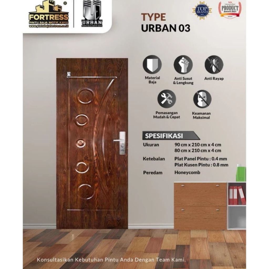 Pintu Baja FORTRESS Tipe Urban 90 03 - Urat Kayu Set Pintu Dan Kusen Pintu Rumah