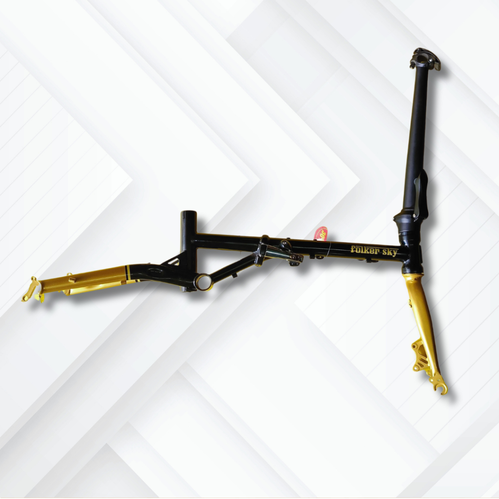 Frame Sepeda Lipat Chromoly FOLKER SKY Black Gold Original Kerangka Folding Bike
