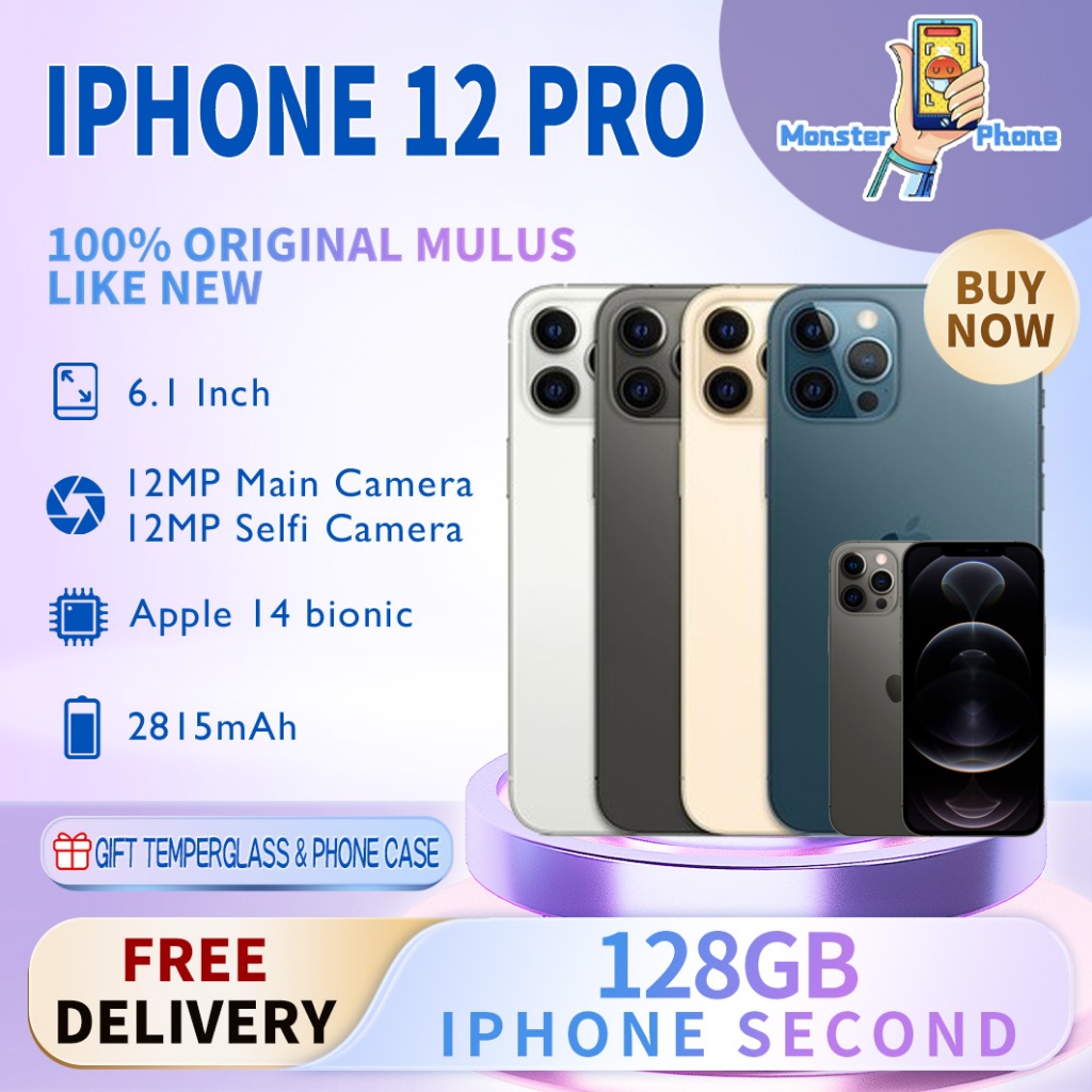 iPhone 12 Pro 128GB Second/Bekas Original100% INTER OLED-Ori Fullset Mulus Normal Like New Phone