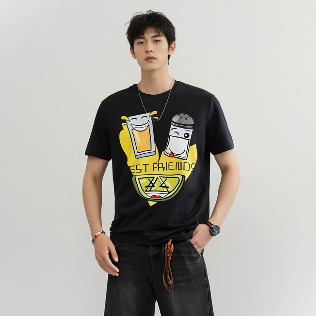 kaoswarna 丨 Kaos Minuman Tequila Bahagia dari Gelas Garam dan Jeruk Nipis dari Sahabat Terbaik T-shi