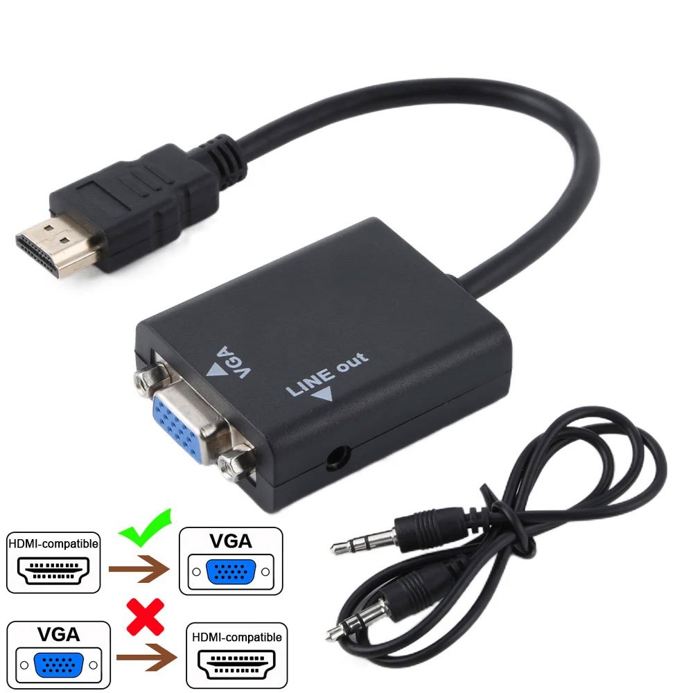Adaptor HDMI ke VGA + Audio / Konverter HDMI ke VGA + Aux / Kabel Konversi HDMI ke VGA dengan Audio