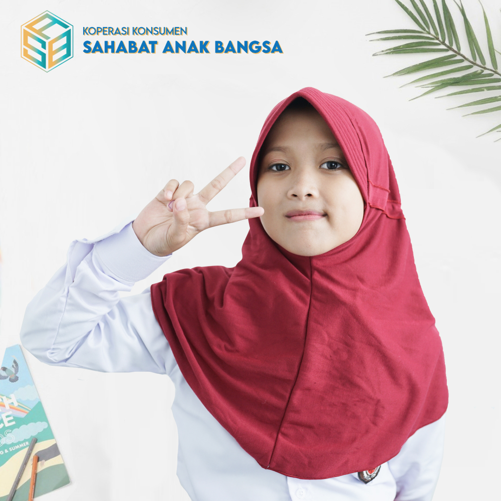 Kerudung Rabbani Anak Sekolah SD Warna Merah Jilbab Instan Ukuran S,M,L,XL Model Variasi Serut Tali
