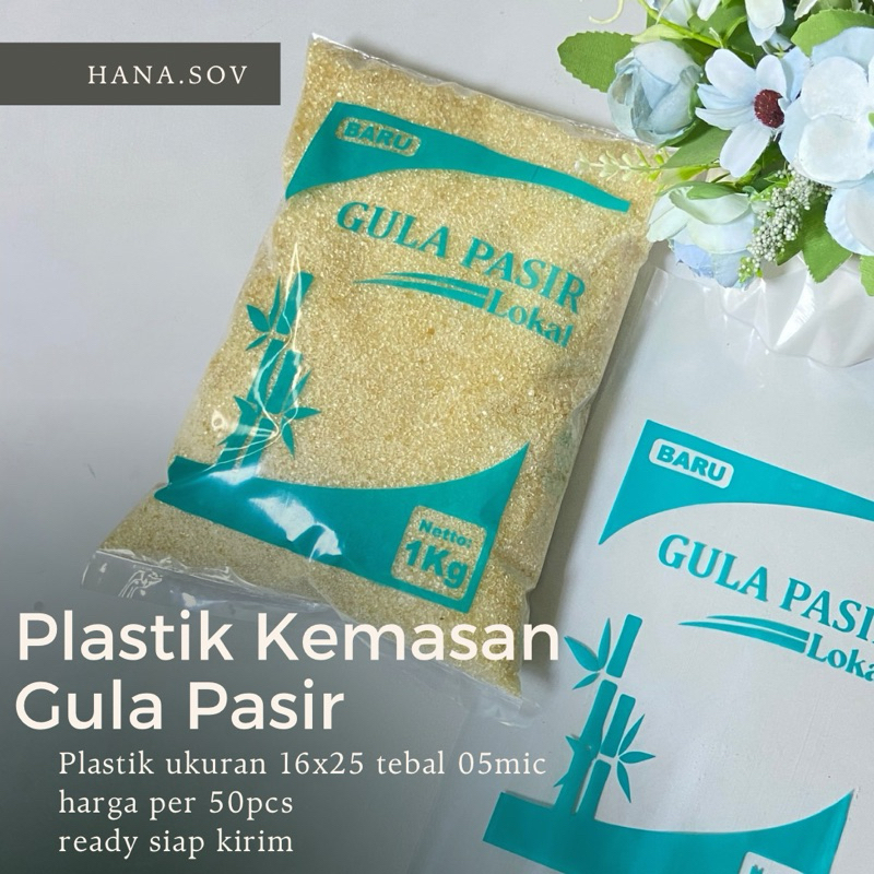 50pcs Plastik Kemasan Gula 1kg plastik gula tebal sablon rapi