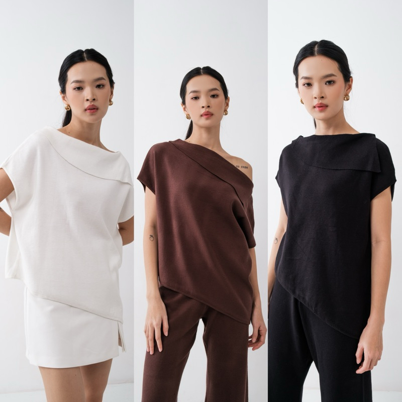 Celia Knit Top Glla Official, Warna Putih/Hitam/Cokelat